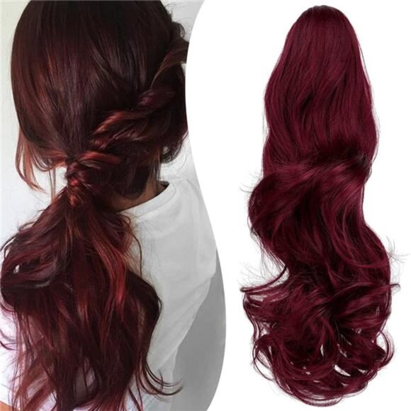 Claw Clip Ponytail Extension 18", Burgundy